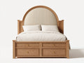 Cama doble Madera maciza y tapicería 210x160x120 cm - Roble-Beige - Clásico con almacenamiento