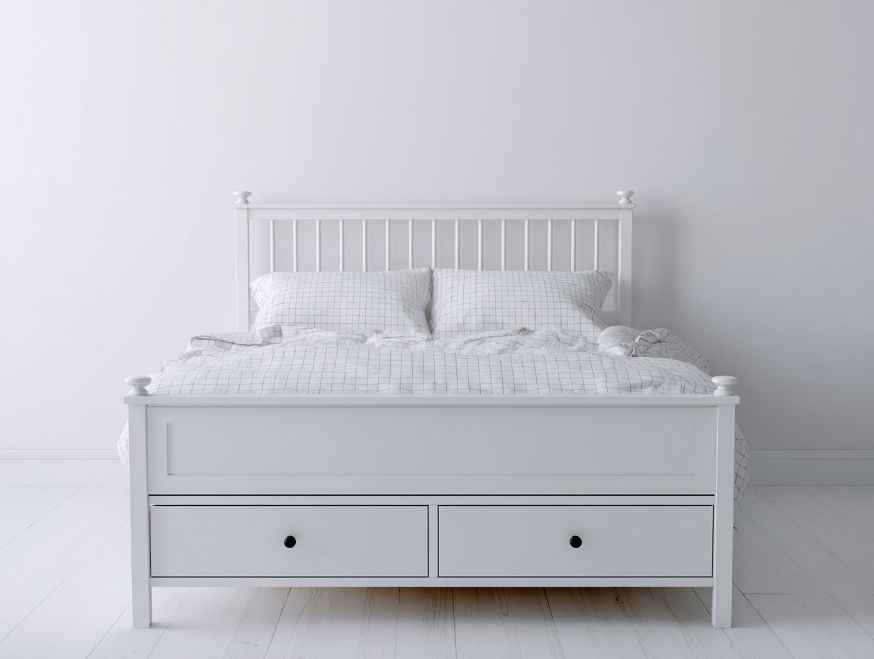 Camas dobles de madera 200x160x110 cm - blanco - 2 cajones integrados - estilo nórdico para dormitorio