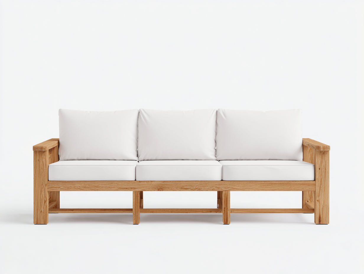 Sofás de exterior de madera 225x82x80 cm - madera natural-blanco - para jardín - diseño moderno