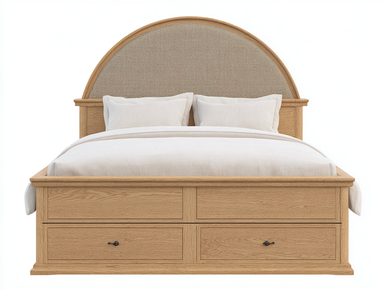 Camas dobles de madera 200x160x128 cm - madera y beige - con almacenaje
