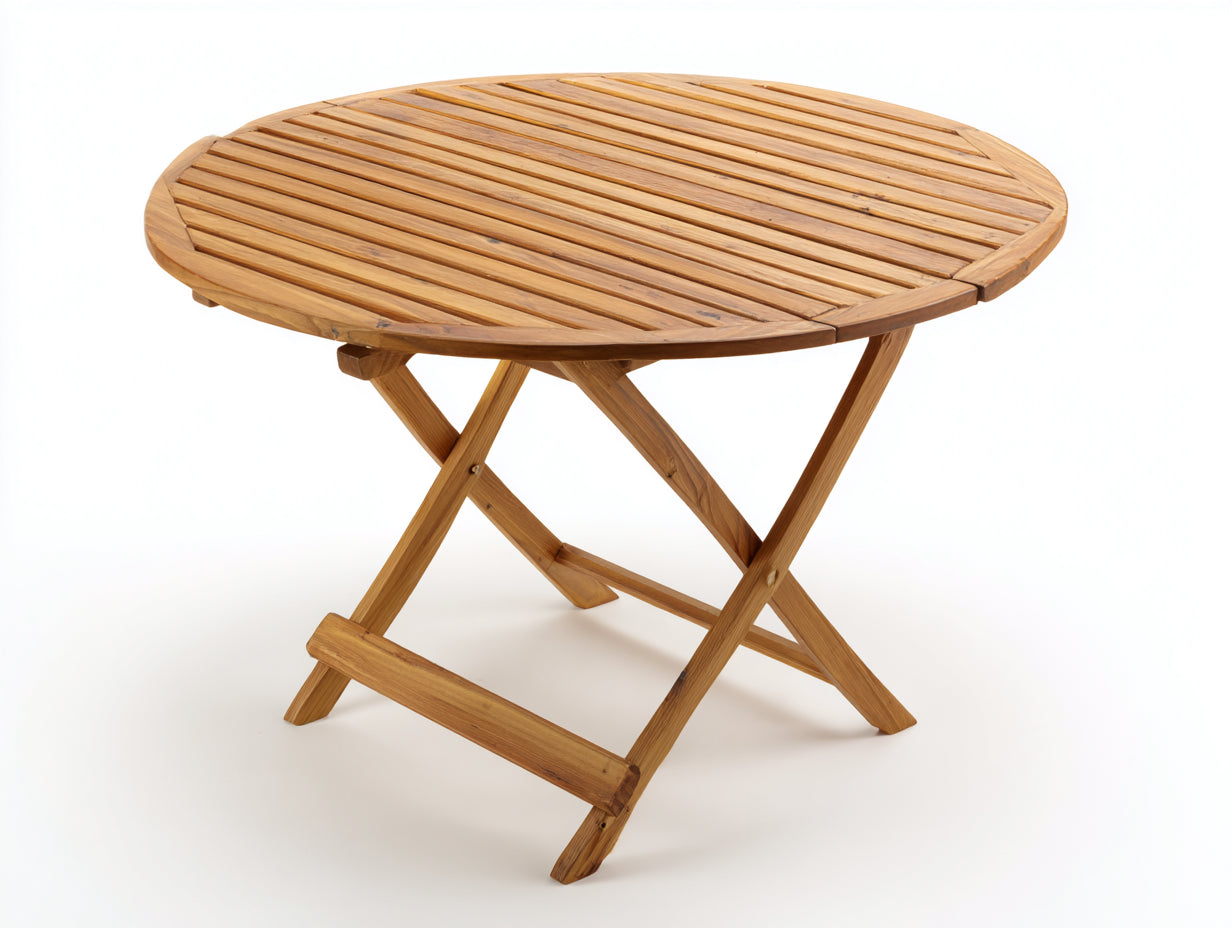 Mesas de jardín de madera 120x120x75 cm - madera natural - plegable - diseño redondo