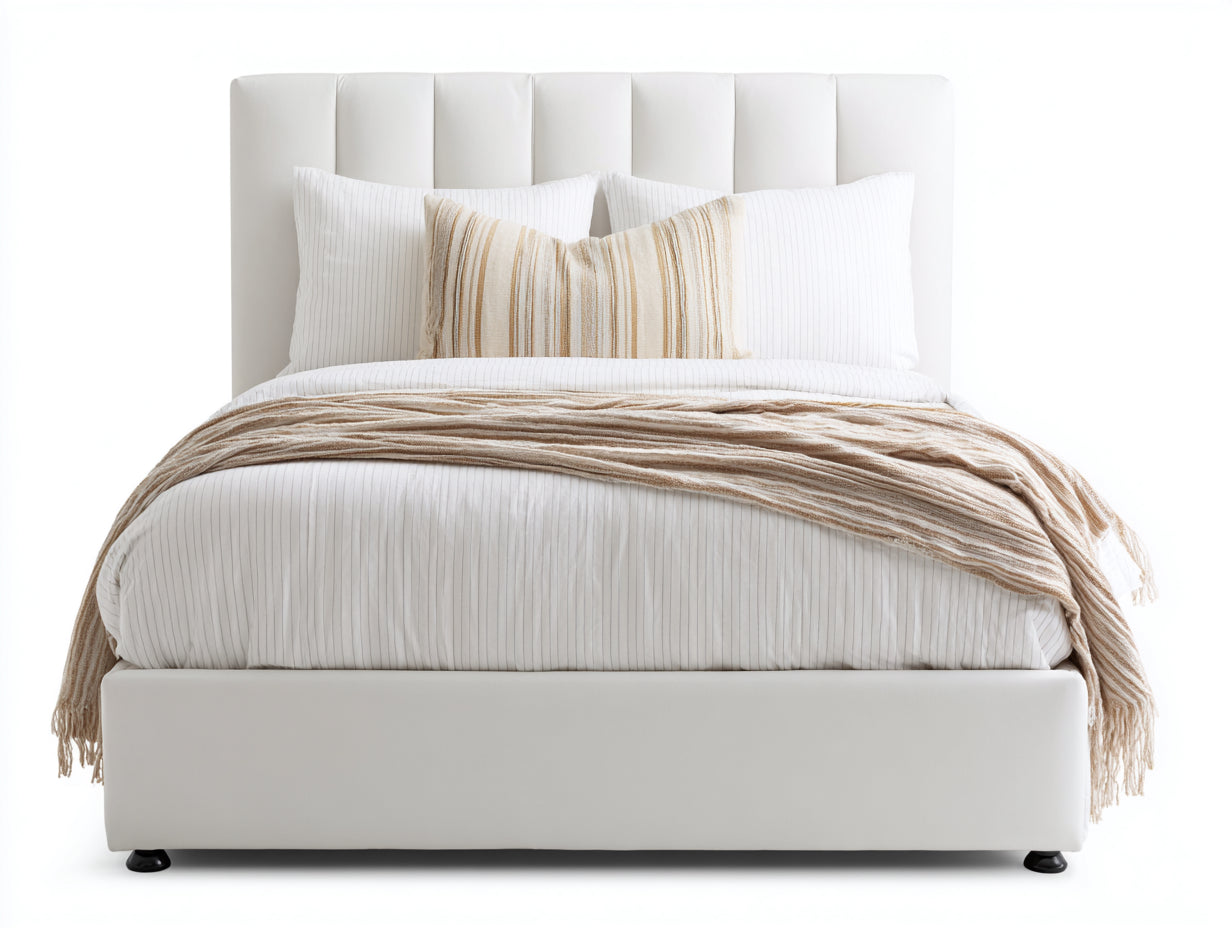 Camas dobles tapizadas 200x160x110 cm - blanco - cabecero acolchado - estilo moderno para dormitorio