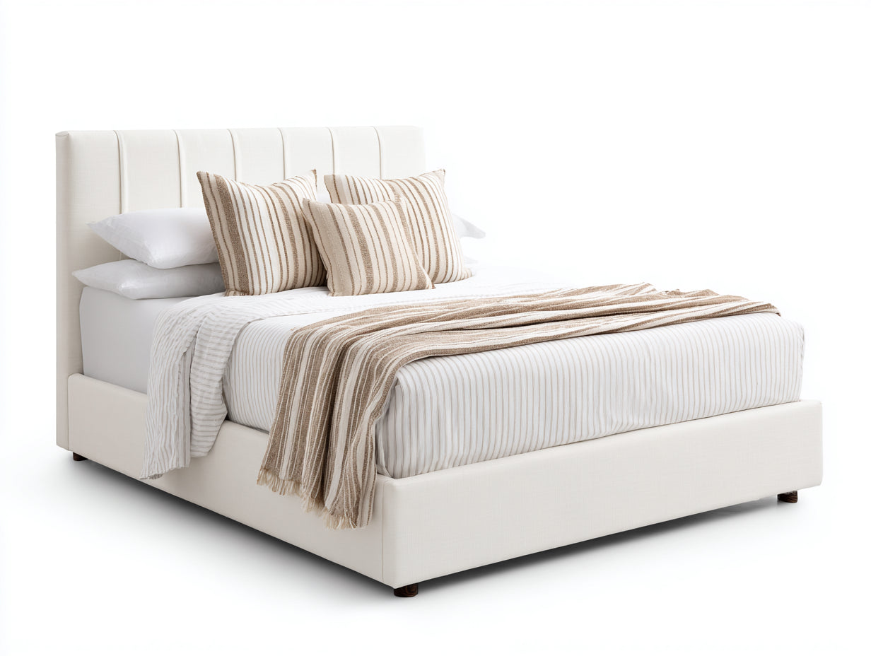 Camas dobles tapizada 205x165x110 cm - tela beige para dormitorio - diseño moderno
