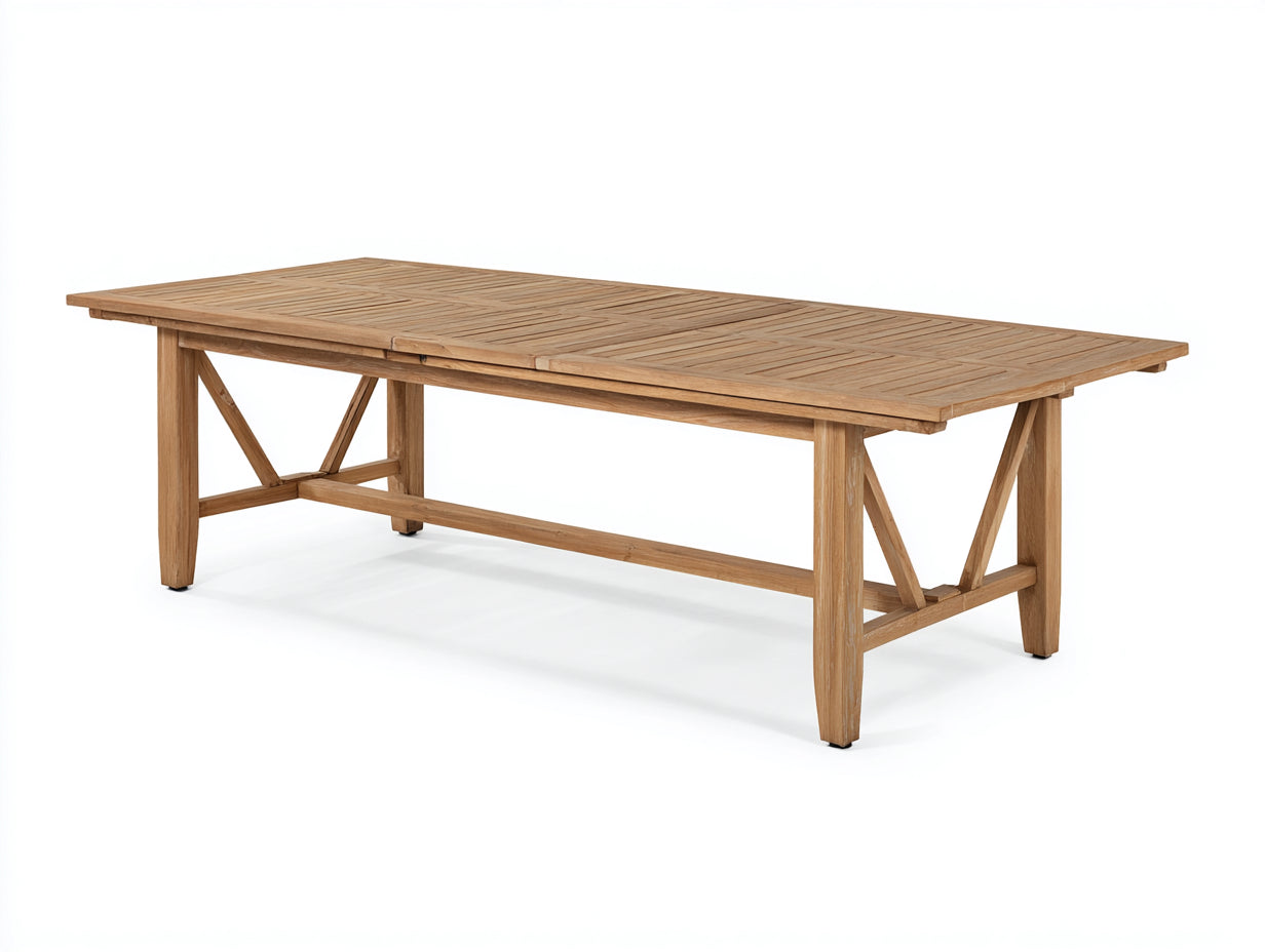 Mesas de jardín de madera 220x100x75 cm - madera natural - tablero rectangular - diseño extensible