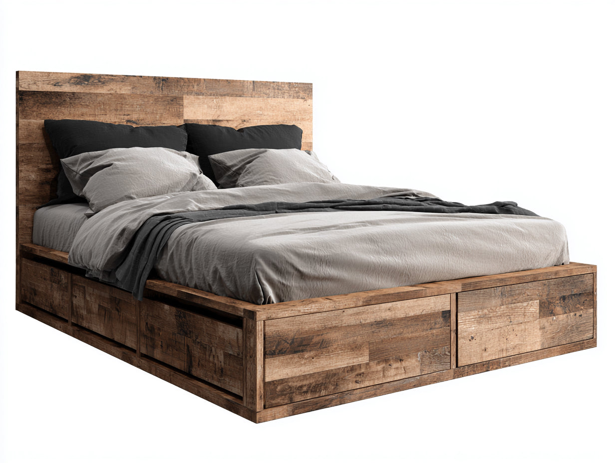 Camas dobles de madera 205x165x100 cm - acabado marrón para dormitorio - diseño industrial