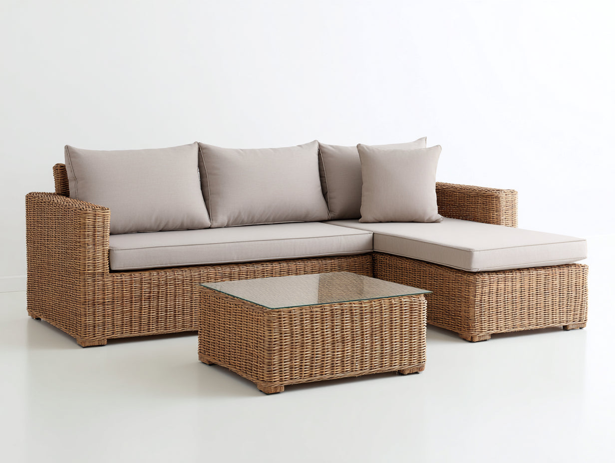 Sofás de exterior Ratán sintético 260x180x72 cm - Natural-Beige - Con mesa de centro