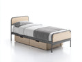 Camas individuales de madera y metal 200x90x95 cm - beige-gris - 2 cajones integrados - estilo industrial para dormitorio