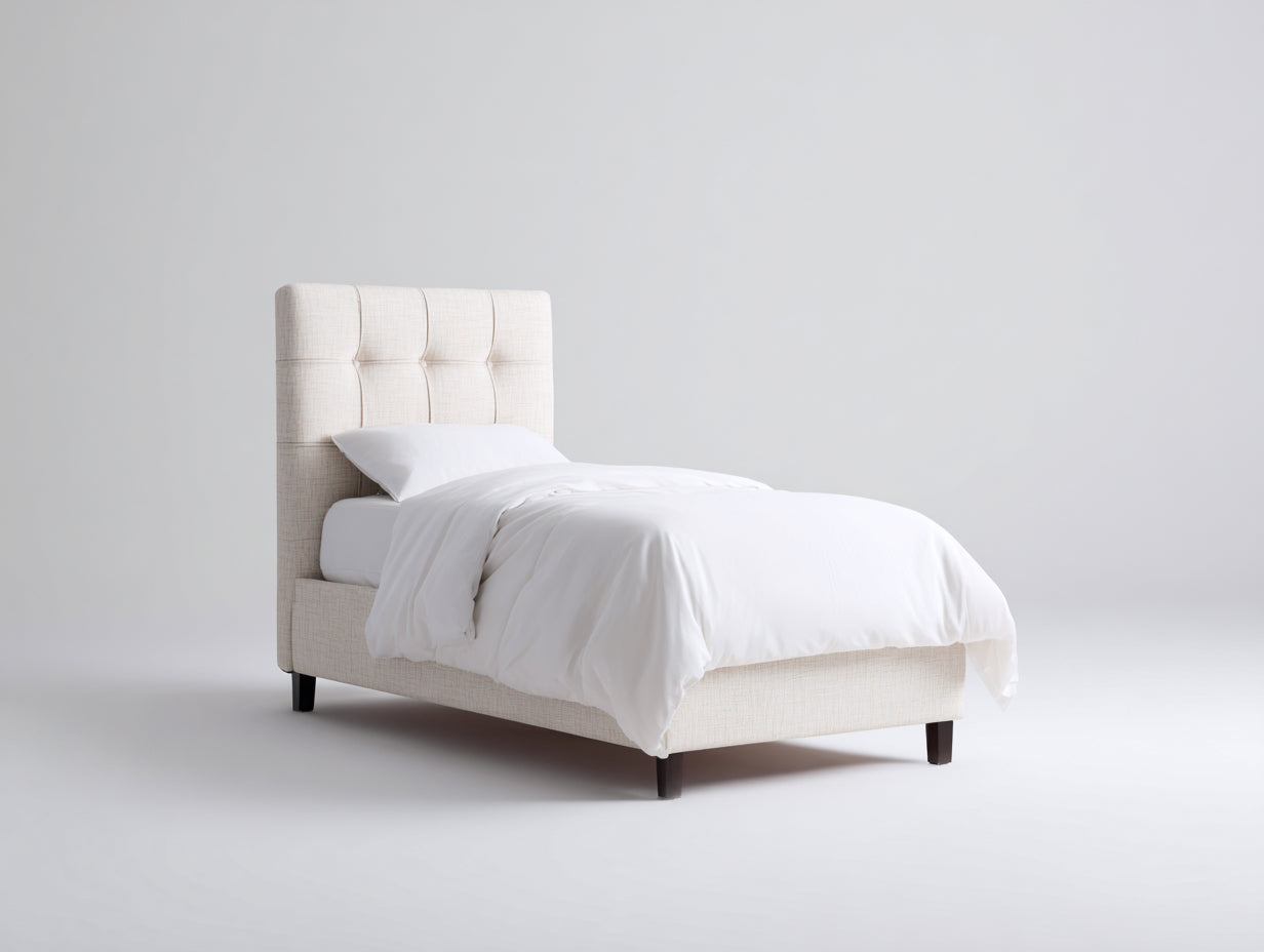 Cama individual Tapicería 200x100x110 cm - Beige - Diseño moderno