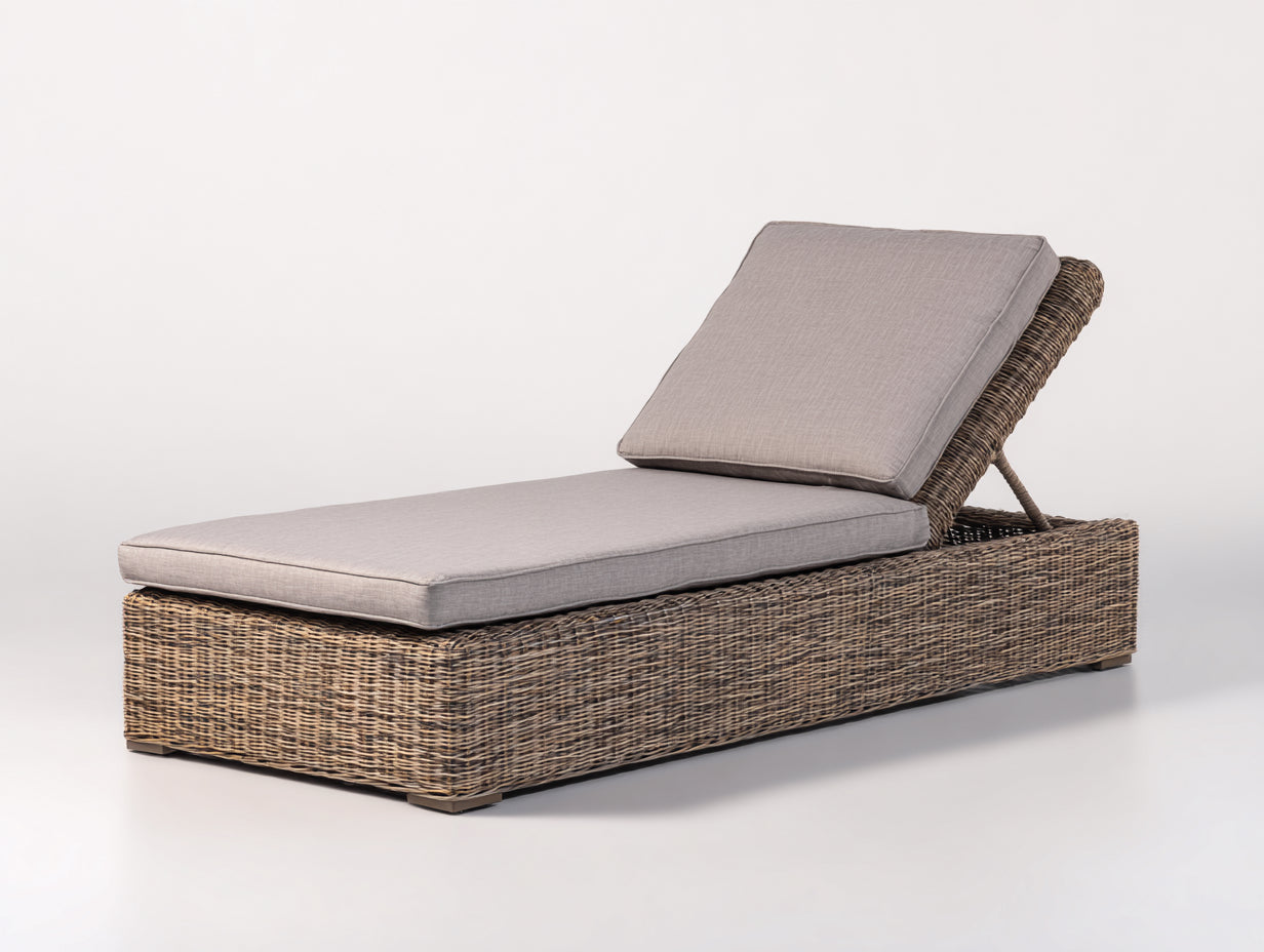 Tumbonas de jardín de ratán 200x72x90 cm - marrón y gris - respaldo ajustable