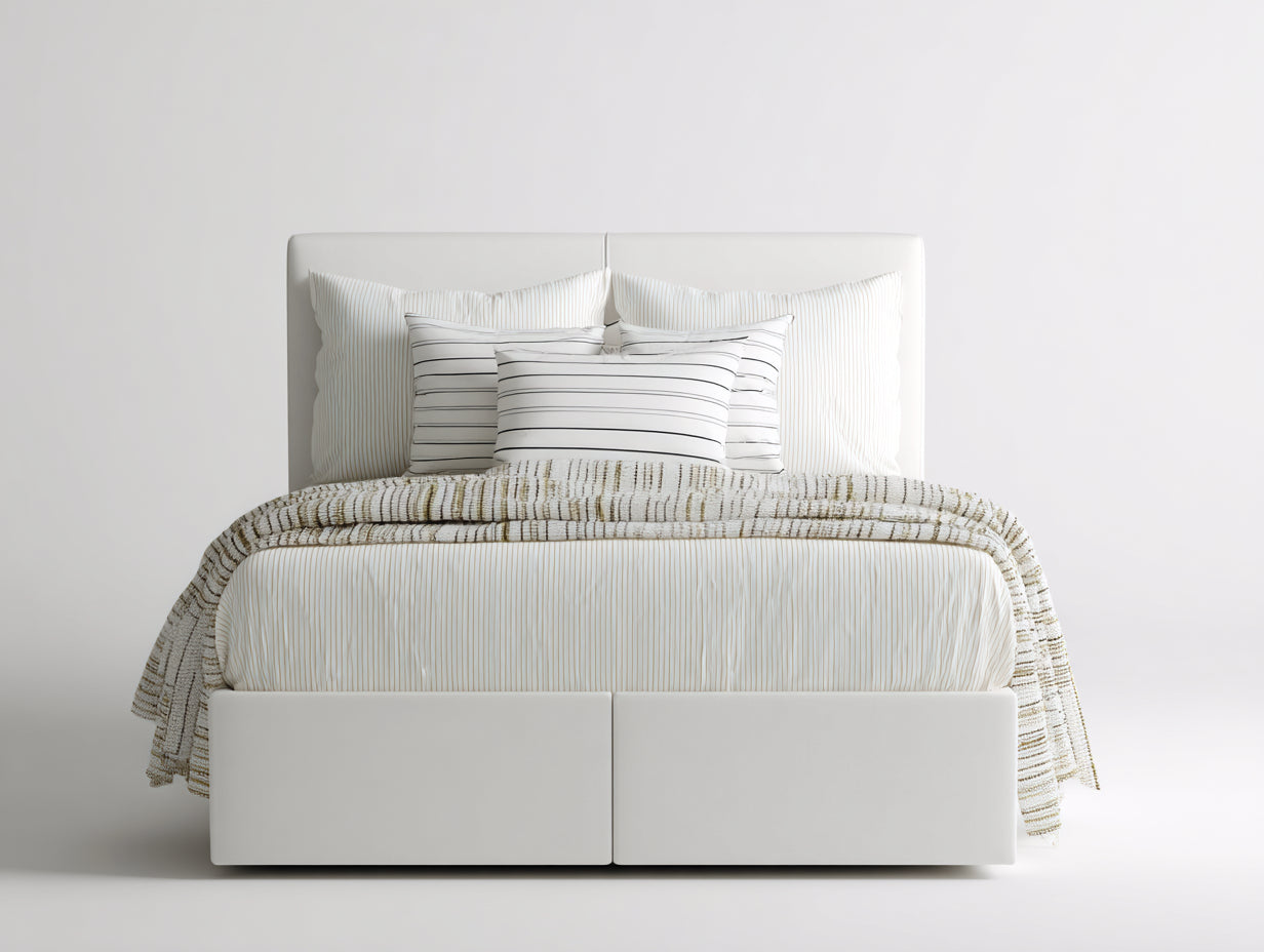 Camas dobles tapizada 205x165x105 cm - tela blanca para dormitorio - diseño moderno