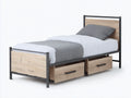 Camas individuales de metal y madera 200x95x100 cm - natural y negro para dormitorio - diseño industrial
