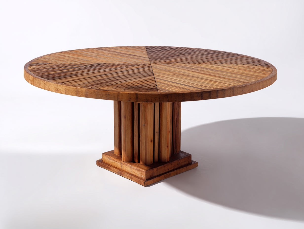 Mesas de jardín de madera 140x140x76 cm - madera natural - tablero redondo - base central