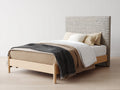 Camas dobles de madera 200x160x120 cm - beige y natural - cabecero tapizado