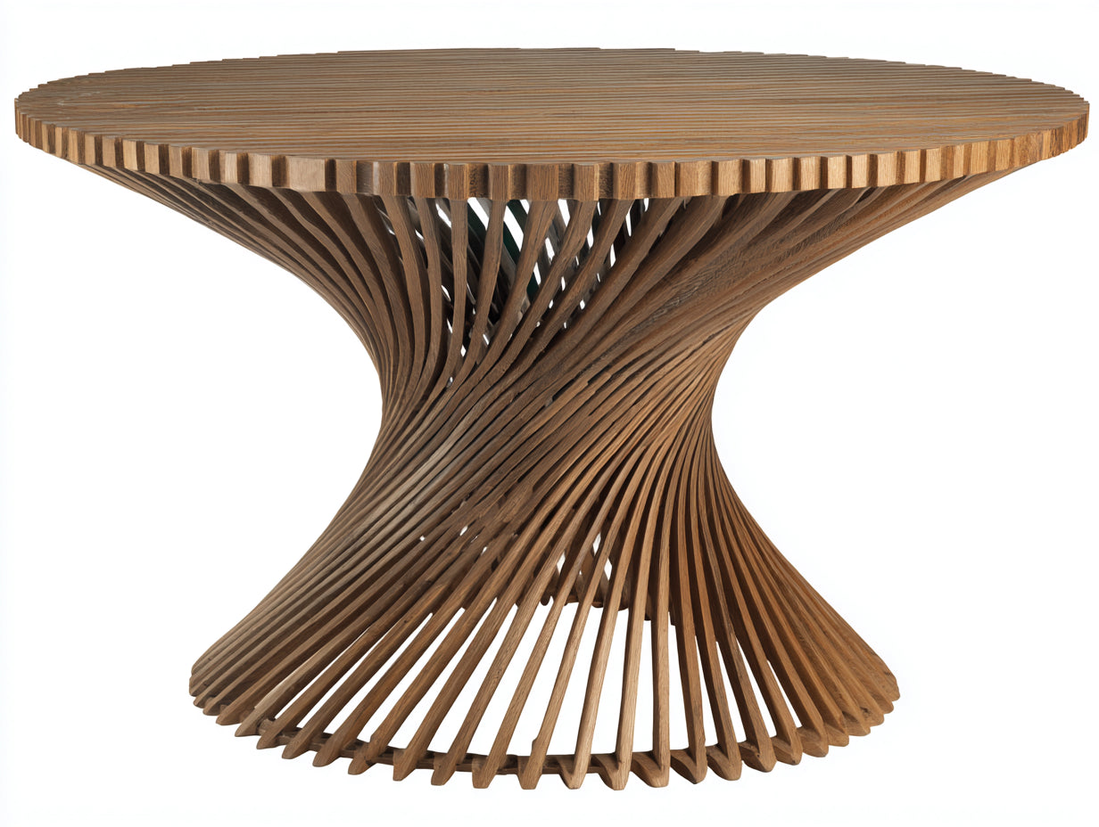 Mesas de jardín de madera 135x135x75 cm - madera natural - tablero redondo - base decorativa