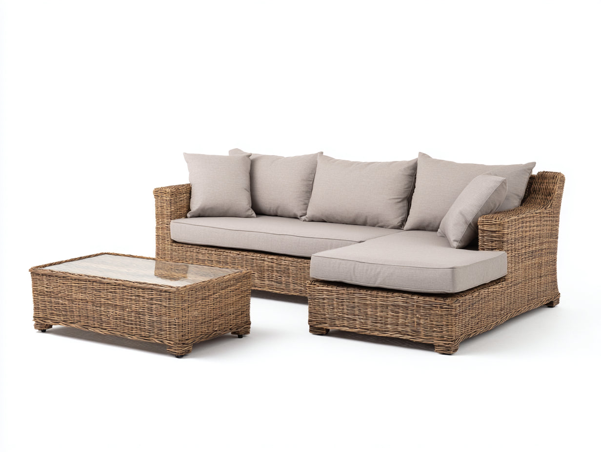 Sofás de exterior de ratán sintético 245 x 165 x 82 cm - natural - con mesa auxiliar para jardín