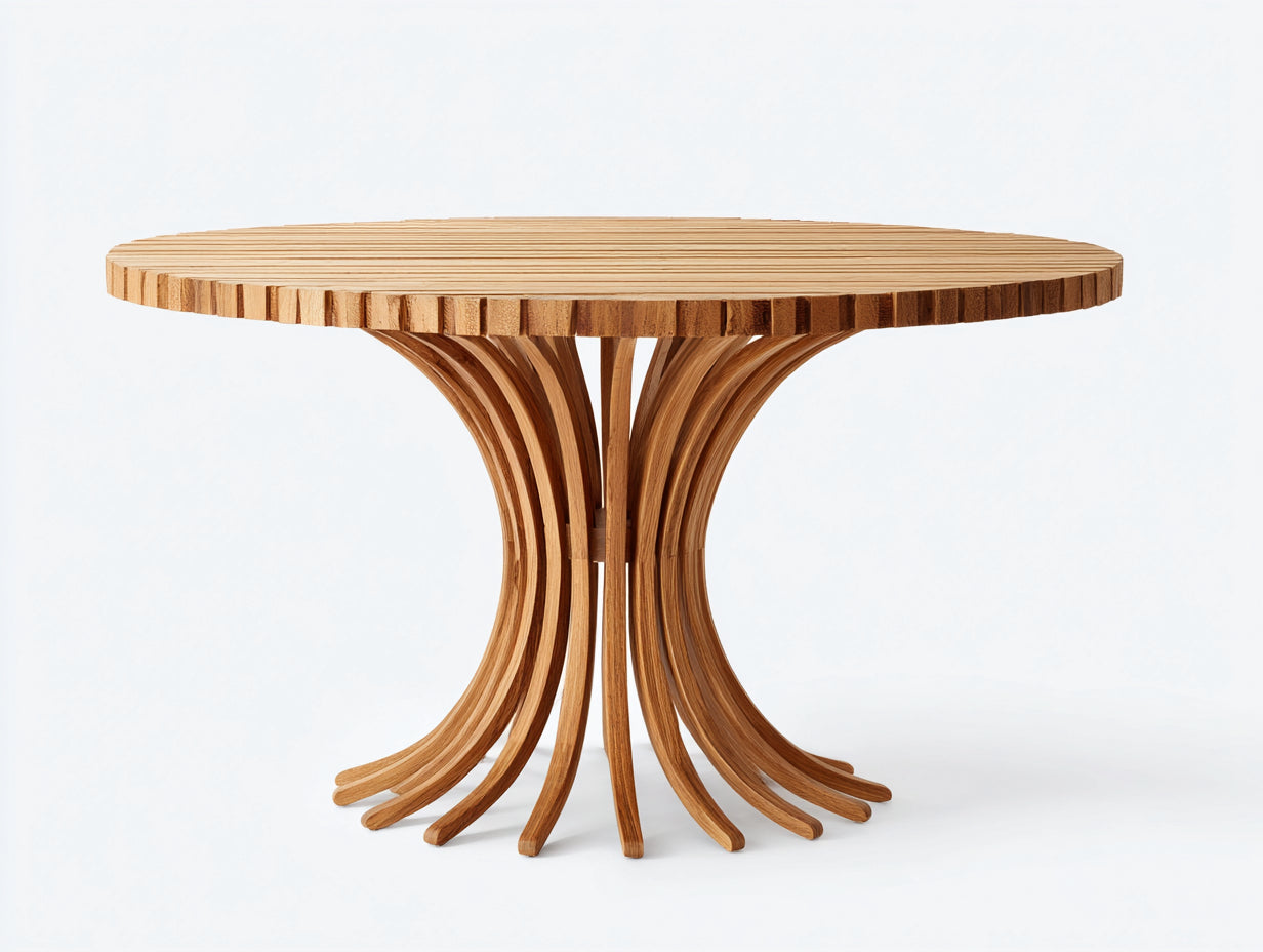 Mesas de jardín de madera 115x115x75 cm - madera natural - base curva